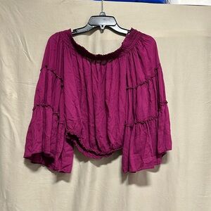 Free People spirit off the shoulder bell sleeve boho blouse sizeXS tiered ruffle